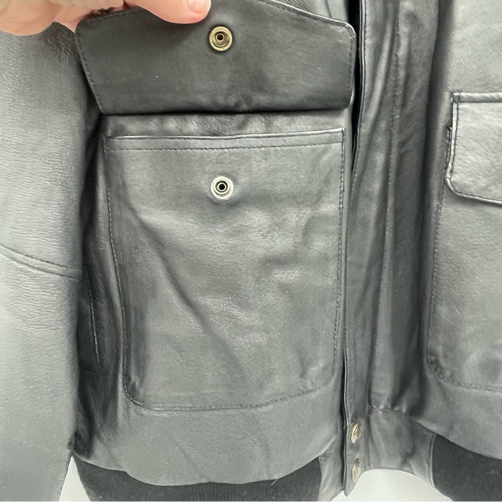 Cougar Leather Jacket Vintage Zip Up & Snap 4 Outside Pockets Lined Black Large - Picture 6 of 13